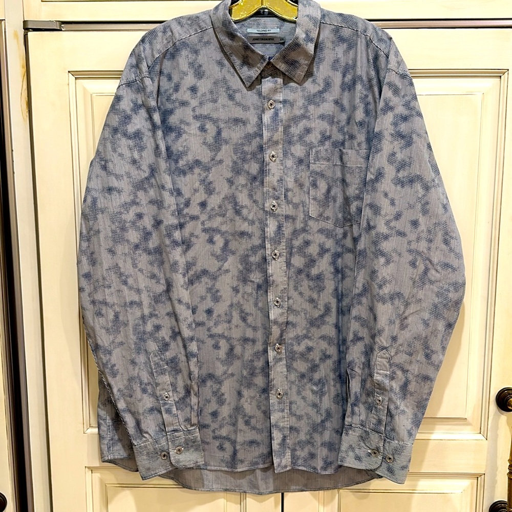 JOHNSON & MURPHY TAILORED FIT BLUE AND WHITE COTTON SHIRT WITH PATTERNED BUTTONS